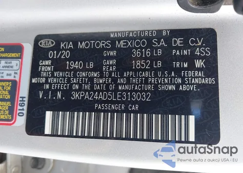 2020 Kia Rio S z USA, uszkodzony, nr VIN 3KPA24AD5LE313032